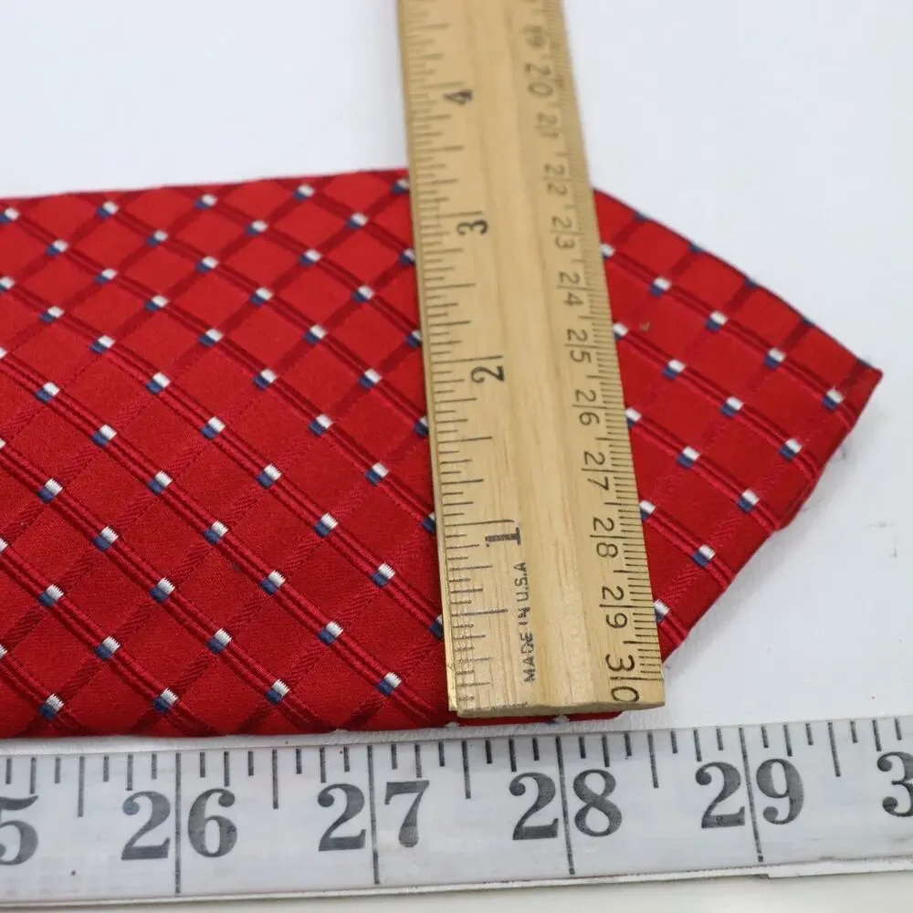 Jones New York Tie Mens 60 in Silk Red White Blue Micro Squares Diagonal Ribbed